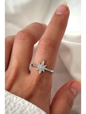 Yeni Sezon Yarım Tur Zirkon Taşlı Kutup Yıldızı Tasarım Ayarlanabilir Kadın Yüzük