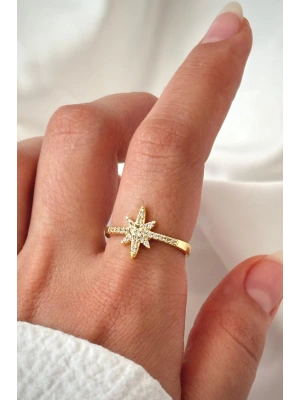 Yeni Sezon Yarım Tur Zirkon Taşlı Kutup Yıldızı Tasarım Ayarlanabilir Kadın Yüzük