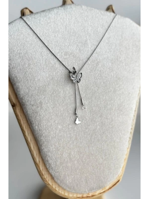 Zarif Asansörlü Kelebek Y Tasarım 60 Cm Renk Atmaz Kararmaz Kadın Çelik Kolye