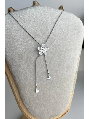 Zarif Asansörlü Lotus Çiçeği Y Tasarım 60 Cm Renk Atmaz Kararmaz Kadın Çelik Kolye