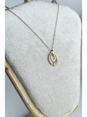 Zarif Çevresel Full Zirkon Taşlı İç İçe Geçmiş Elips Tasarım Renk Atmaz Kararmaz Kadın Çelik Kolye