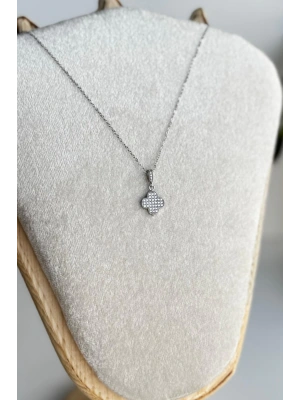 Zarif Zirkon Taşlı Yonca Tasarım Renk Atmaz Kararmaz Kadın Çelik Kolye