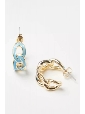 Zincir Model Renkli Mineli Halka Tasarım Kadın Çelik Küpe