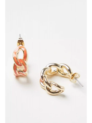 Zincir Model Renkli Mineli Halka Tasarım Kadın Çelik Küpe