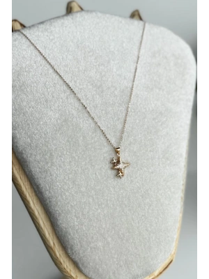 Zirkon Taşlı Çoklu Kuzey Yıldızı Tasarım Renk Atmaz Kararmaz Kadın Çelik Kolye