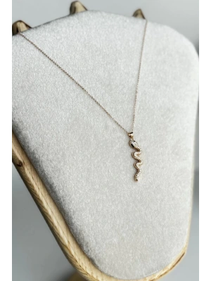 Zirkon Taşlı Zümrüt Gözlü Yılan Tasarım Renk Atmaz Kararmaz Kadın Çelik Kolye