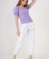 0409 Kare Yaka Örme Bluz - Lila