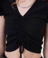 0423 Crop Örme Bluz  Siyah