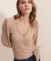 0441 Anvelop Örme Bluz - Bej