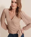 0441 Anvelop Örme Bluz - Bej