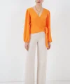 0441 Anvelop Örme Bluz - Turuncu