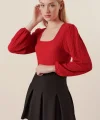 0442 Uzun Kollu Bluz - Kırmızı