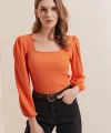 0442 Uzun Kollu Bluz - Turuncu