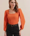 0442 Uzun Kollu Bluz - Turuncu