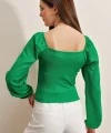 0465 Balon Kollu Örme Bluz  Yeşil
