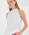 0489 Halter Yaka Örme Bluz  Beyaz
