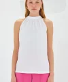 0489 Halter Yaka Örme Bluz  Beyaz