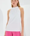 0489 Halter Yaka Örme Bluz  Beyaz
