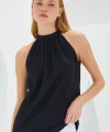 0489 Halter Yaka Örme Bluz - Siyah