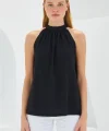 0489 Halter Yaka Örme Bluz - Siyah