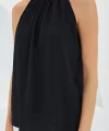 0489 Halter Yaka Örme Bluz - Siyah