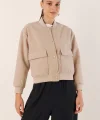 0688 Çift Cepli Bomber Ceket  Bej
