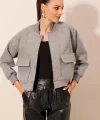 0688 Çift Cepli Bomber Ceket  Gri
