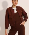 0688 Çift Cepli Bomber Ceket  Kahverengi