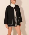 0690 Boyfriend Nakışlı Kaşe Ceket  Siyah