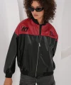 0698 Baskılı Suni Deri Bomber Ceket  Bordo