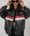 0698 Baskılı Suni Deri Bomber Ceket  Siyah