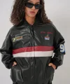 0698 Baskılı Suni Deri Bomber Ceket  Siyah