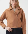 0717 Kısa Kaşe Ceket  Camel
