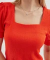 09 Kare Yaka Örme Bluz  Oranje