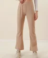 10220 İspanyol Paça Pantolon  Bej