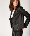 1025 Suni Deri Biker Ceket - Siyah