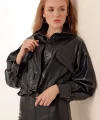 1031 Crop Deri Ceket  Siyah