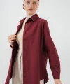 103901 Oversize Basic Tesettür Gömlek - Mürdüm