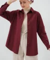 103901 Oversize Basic Tesettür Gömlek - Mürdüm