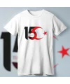 15 Temmuza Özel Tasarım Ay Yıldız Baskılı T-shirt - Beyaz