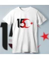 15 Temmuza Özel Tasarım Ay Yıldız Baskılı T-shirt - Beyaz