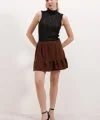 1884 Örme Mini Etek  Kahverengi