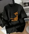 20/1 Penye Compack Ayı Baskılı Oversize Bisiklet Yaka Kısa Kol T-shirt - Siyah