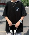20/1 Penye Compack Bisiklet Yaka Kore tarzı sevimli ayı baskı Kısa Kol Erkek t-shirt - Siyah