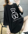 20/1 Penye Compack Ön Arka Baskılı Oversize Bisiklet Yaka T-shirt - Siyah