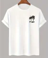 20/1 Penye Compack Palmiye Ön Baskılı Oversize Bisiklet Yaka Kısa Kol Yazlık T-shirt - Beyaz