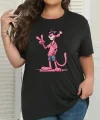 20/1 Penye Compack Pembe Panter Baskılı Oversize Bisiklet Yaka Kısa Kol Yazlık T-shirt - Beyaz