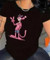 20/1 Penye Compack Pembe Panter Baskılı Oversize Bisiklet Yaka Kısa Kol Yazlık T-shirt - Beyaz