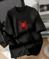 20/1 Penye Compack Spider Baskılı Oversize Unisex Kısa Kol Yazlık T-shirt - Siyah