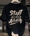20/1 Penye Compack Start All Over Baskılı Oversize Bisiklet Yaka Kısa Kol T-shirt - Siyah